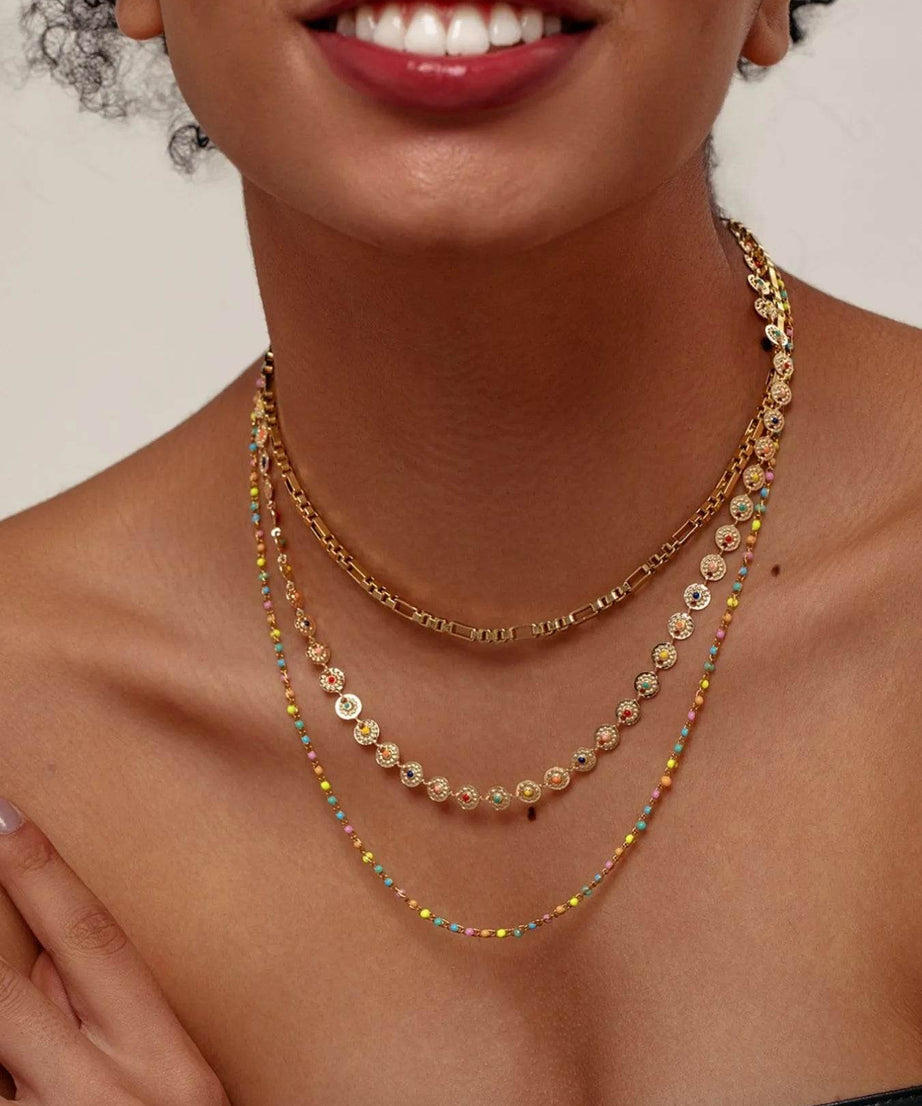18K Gold-Plated Layered Resin Bead Necklace - ELY VESSA LLC