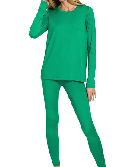 Zenana Microfiber Round Neck Top and Leggings Set - ELY VESSA LLC