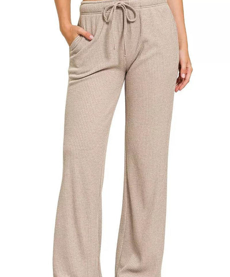 Zenana Ribbed Drawstring Lounge Pants - ELY VESSA LLC