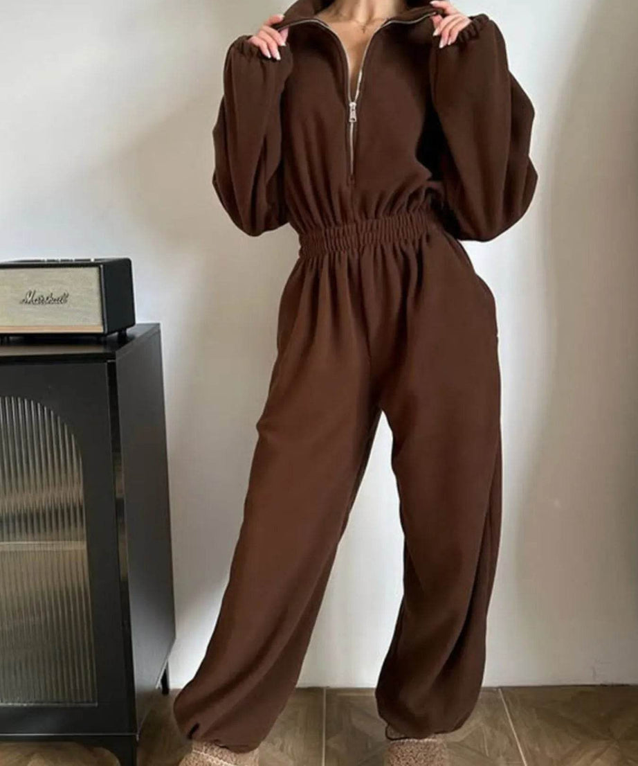 Zip Front Long Sleeve Jumpsuit - ELY VESSA LLC