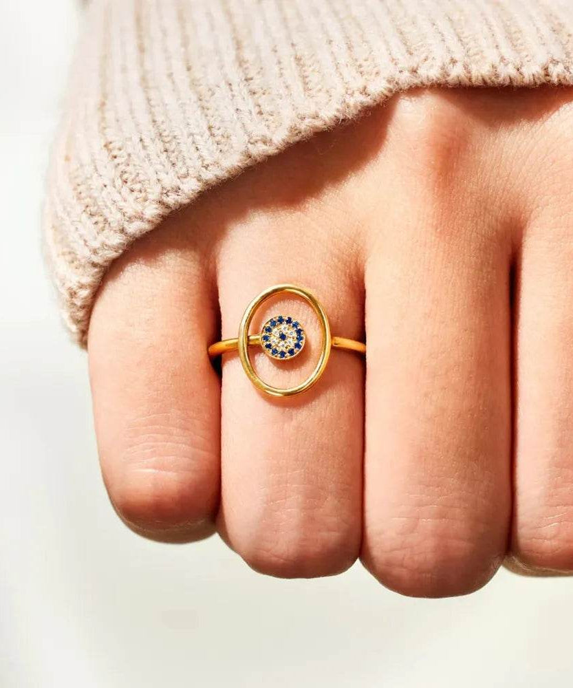 925 Sterling Silver Evil Eye Ring - ELY VESSA LLC