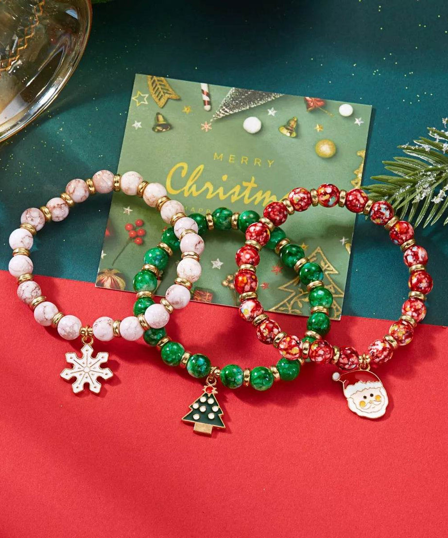 3 Piece Christmas Charm Beaded Bracelet - ELY VESSA LLC