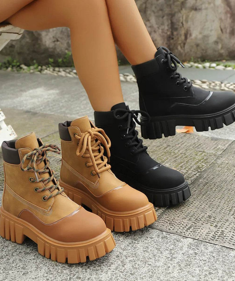 Lace Up Platform Boots - ELY VESSA LLC