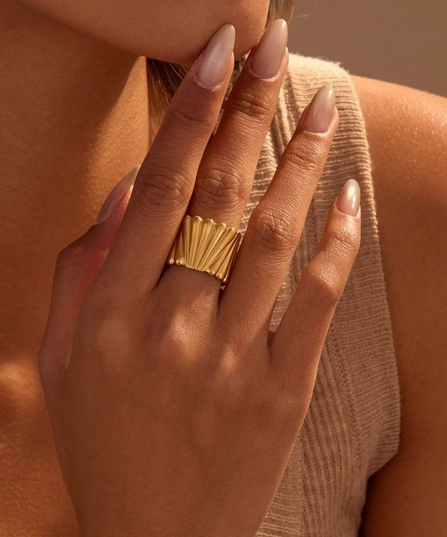 18K Gold-Plated Wide Band Statement Ring - ELY VESSA LLC