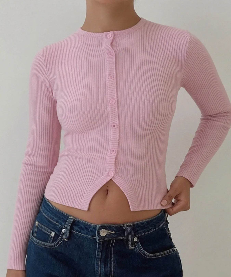 Ribbed Button-Up Cardigan - ELY VESSA LLC