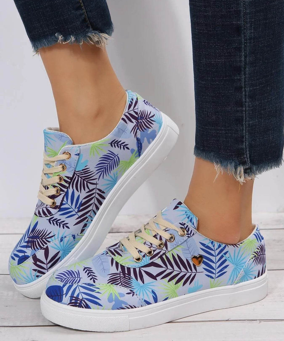 Tropical Leaf Print Canvas Sneakers - ELY VESSA LLC