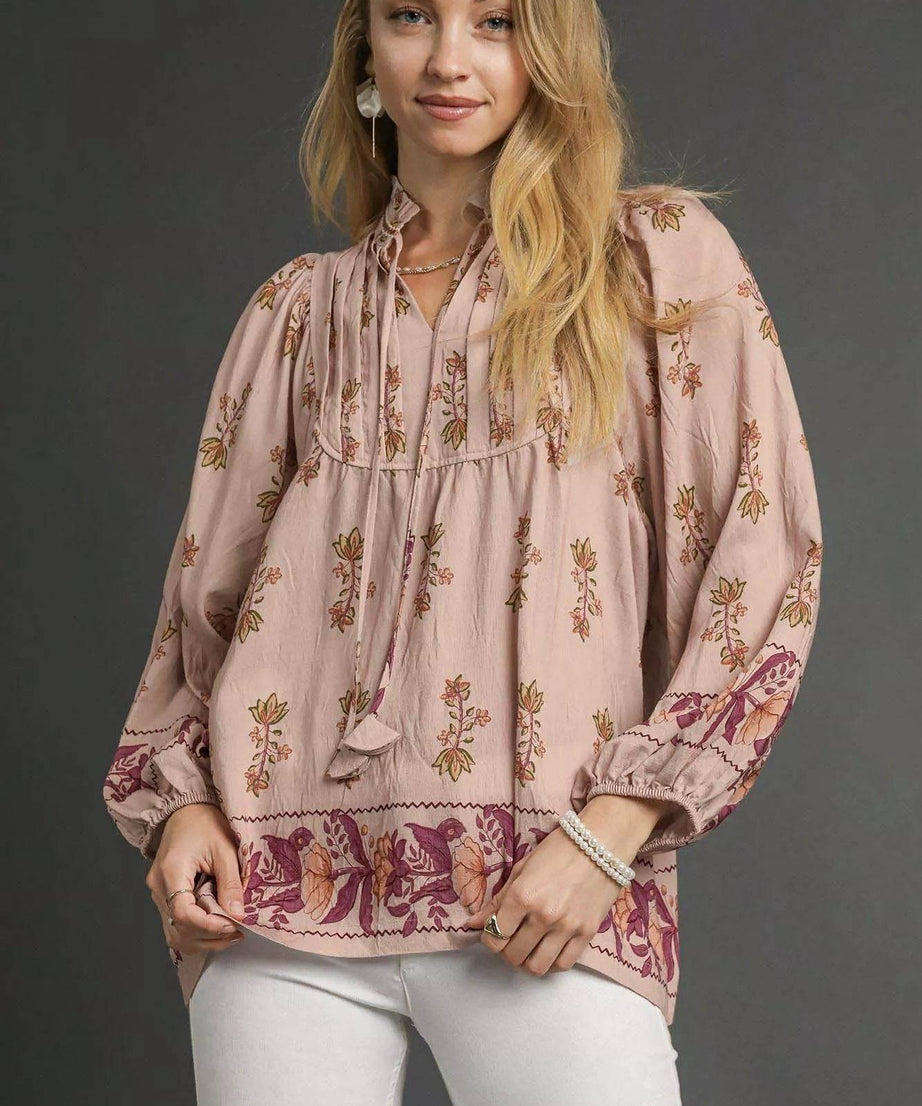 Umgee Floral Boho Peasant Blouse - ELY VESSA LLC