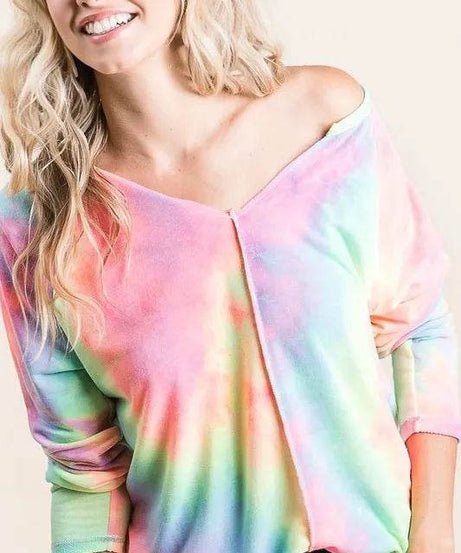 BiBi Long Sleeve Tie-Dye Terry T-Shirt - ELY VESSA LLC