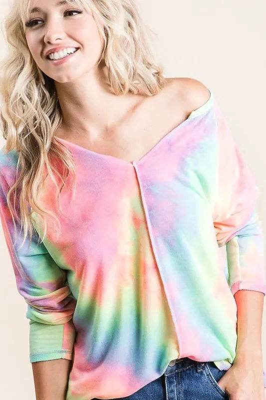 BiBi Long Sleeve Tie-Dye Terry T-Shirt - ELY VESSA LLC