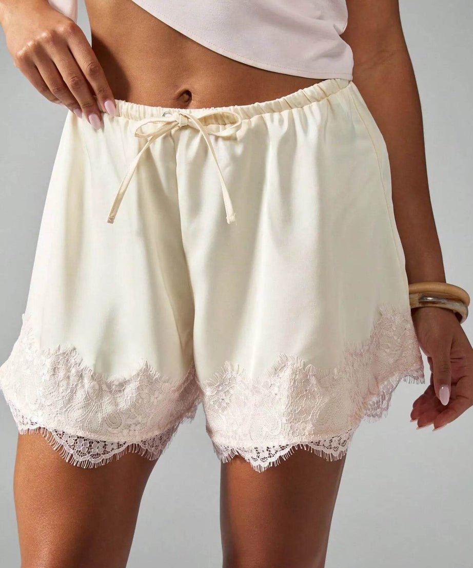 Lace Trim Drawstring Casual Shorts - ELY VESSA LLC