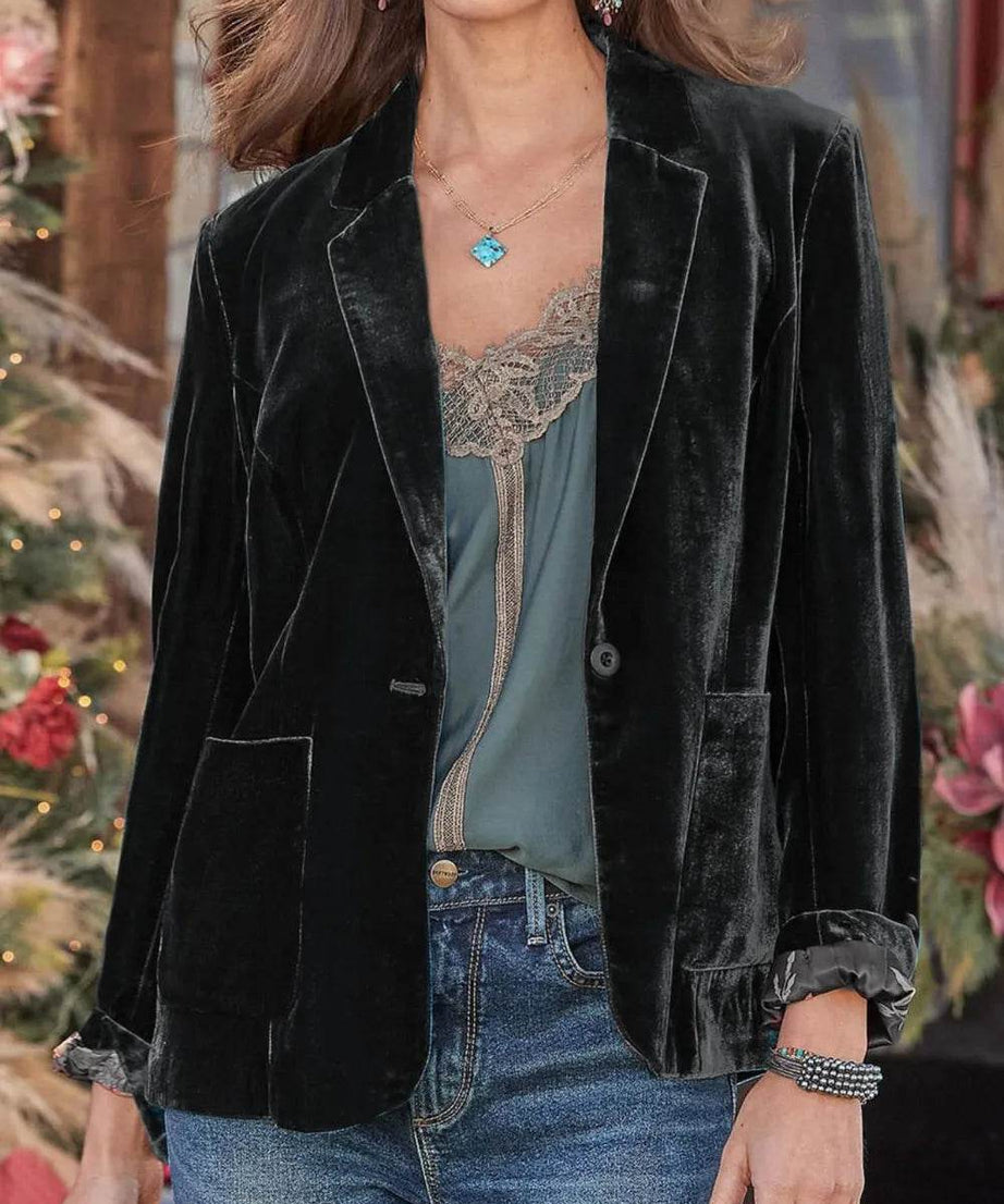 Pocketed Button Up Lapel Collar Blazer - ELY VESSA LLC