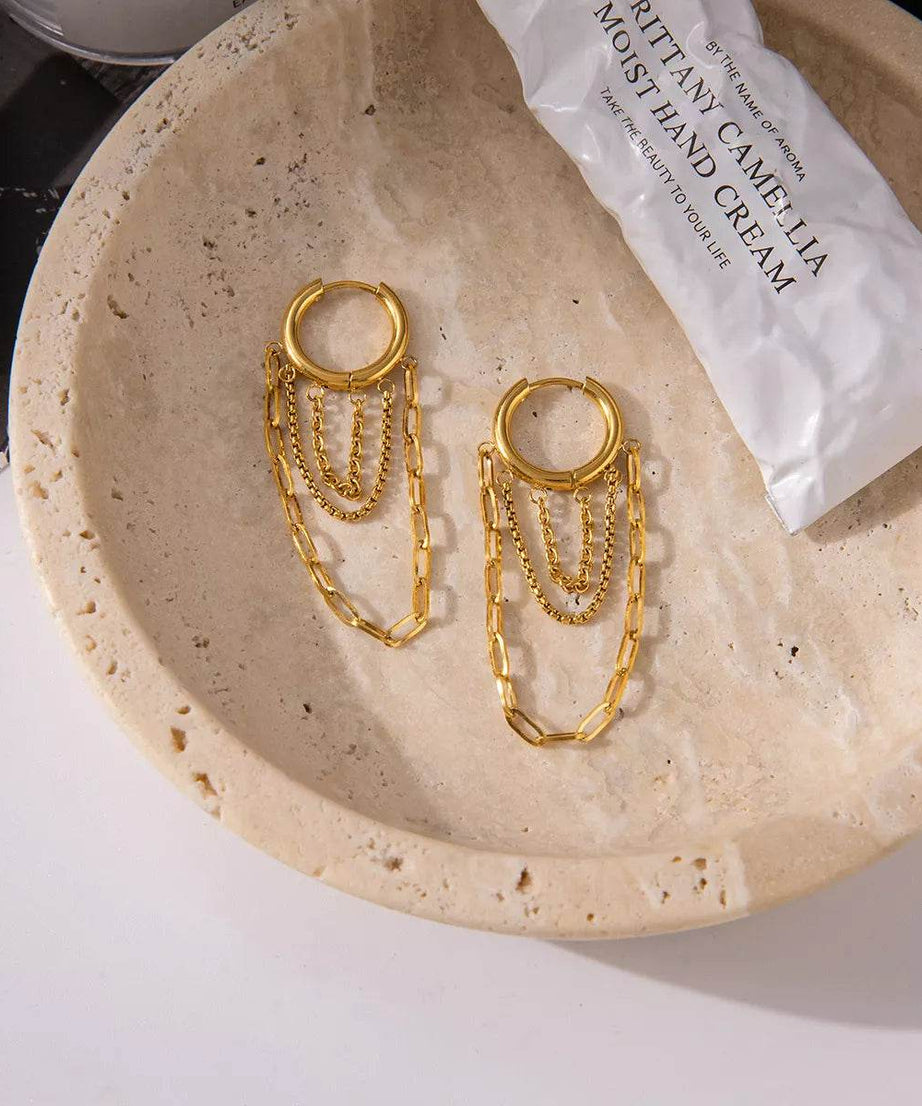 18K Gold-Plated Chain Hoop Earrings - ELY VESSA LLC