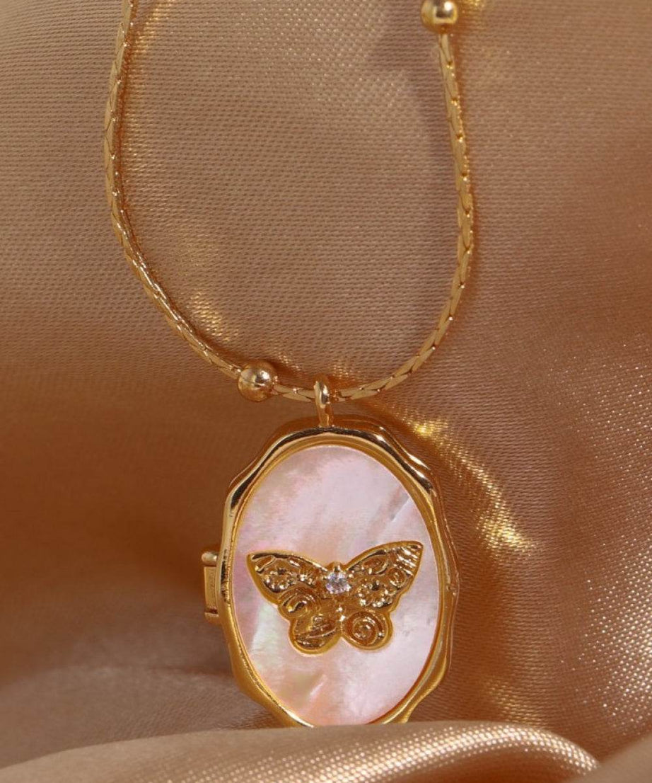 Butterfly Shell Pendant Copper Necklace - ELY VESSA LLC