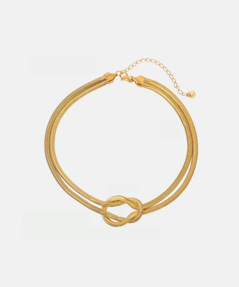 Double Layered Knot Herringbone Choker Necklace - ELY VESSA LLC