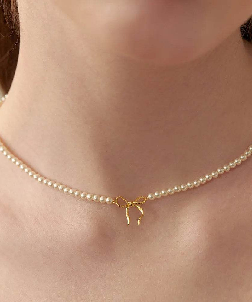 Copper Pearls Bow Necklace - ELY VESSA LLC
