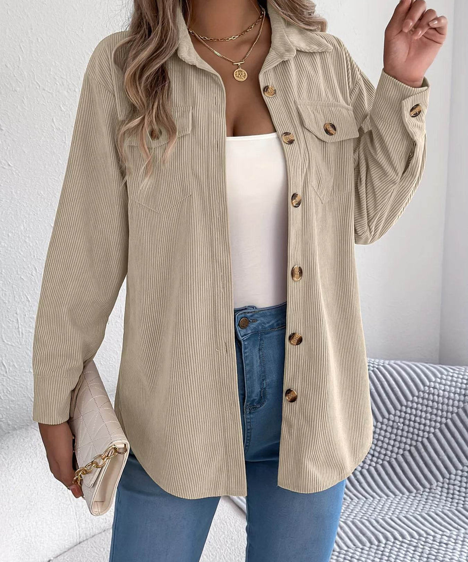 Corduroy Button-Up Long Sleeve Shacket - ELY VESSA LLC