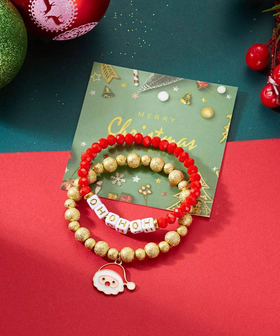 2 Piece Christmas Santa Beaded Bracelet - ELY VESSA LLC