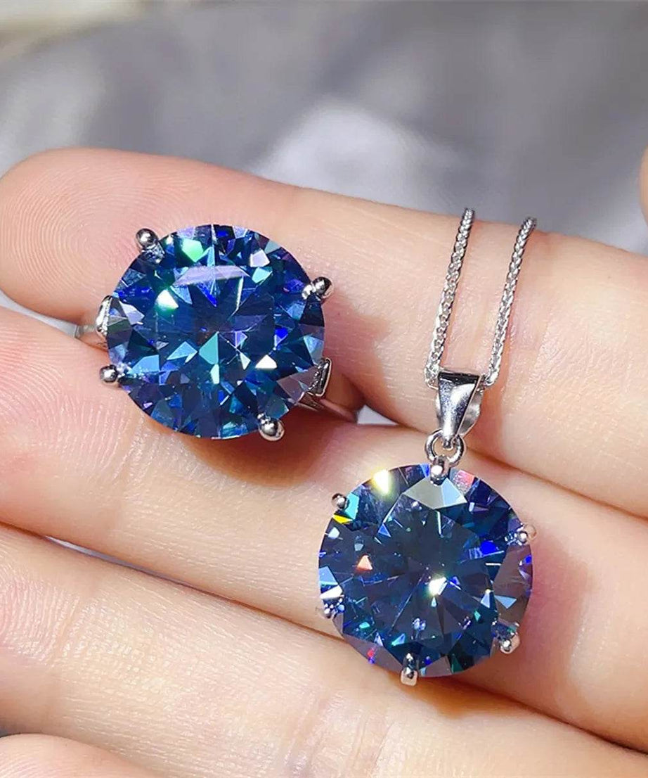 10 Carat Moissanite 925 Sterling Silver Ring and Necklace Set - ELY VESSA LLC