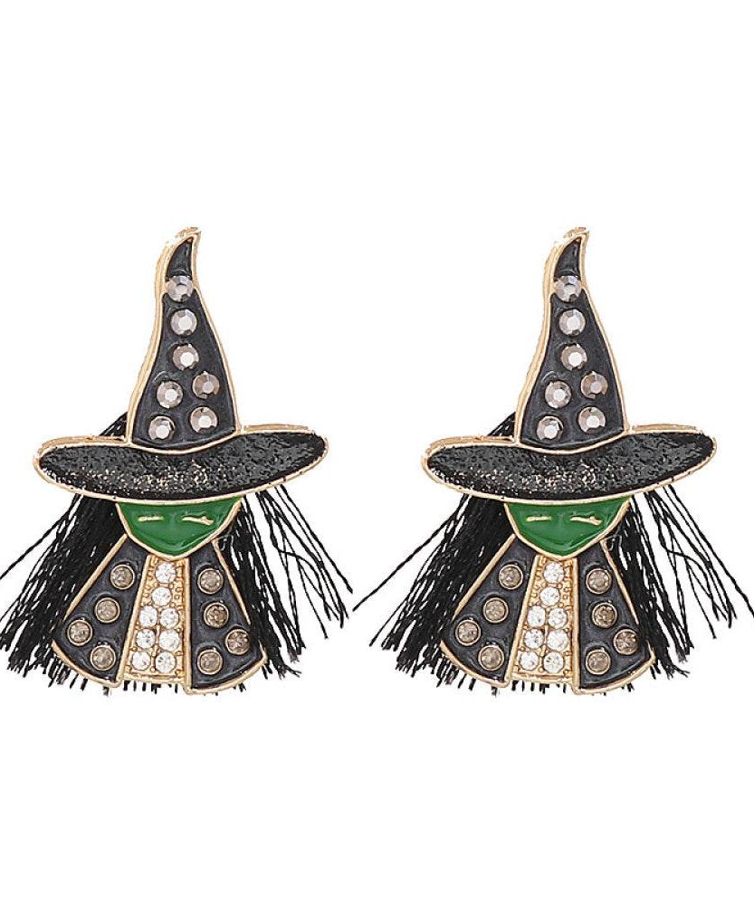 Witch Rhinestone Alloy Earrings - ELY VESSA LLC