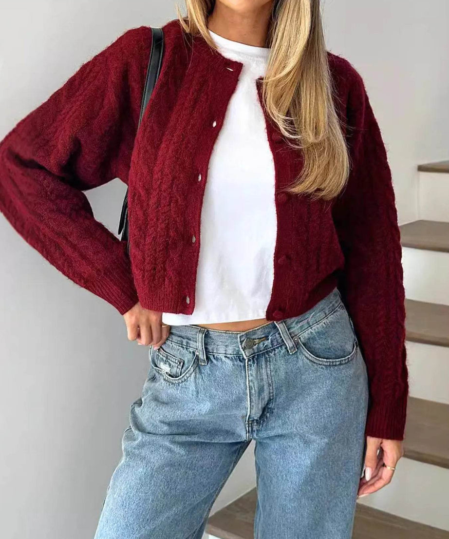 Cable Knit Button-Up Cardigan - ELY VESSA LLC
