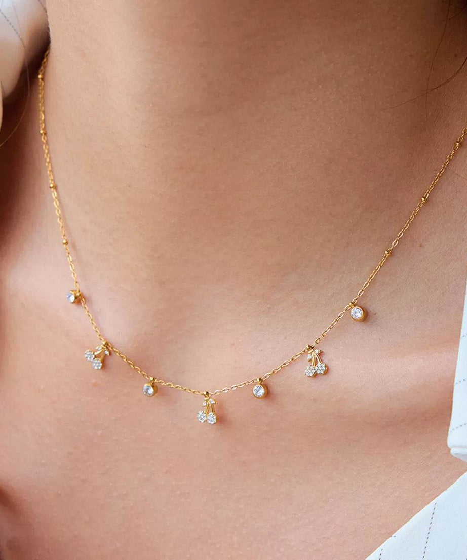 18K Gold-Plated Zircon Cherry Necklace - ELY VESSA LLC
