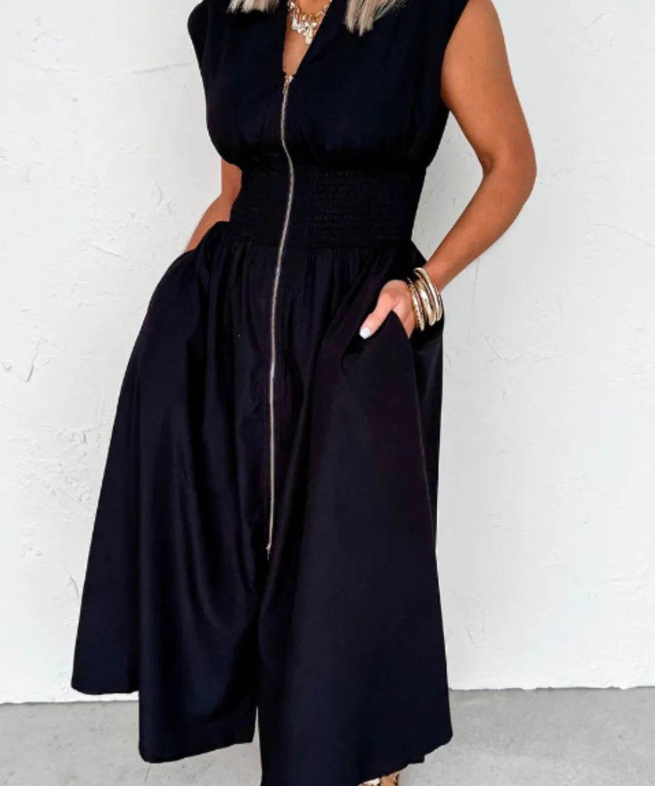 Sleeveless Zip-Front Maxi Dress - ELY VESSA LLC