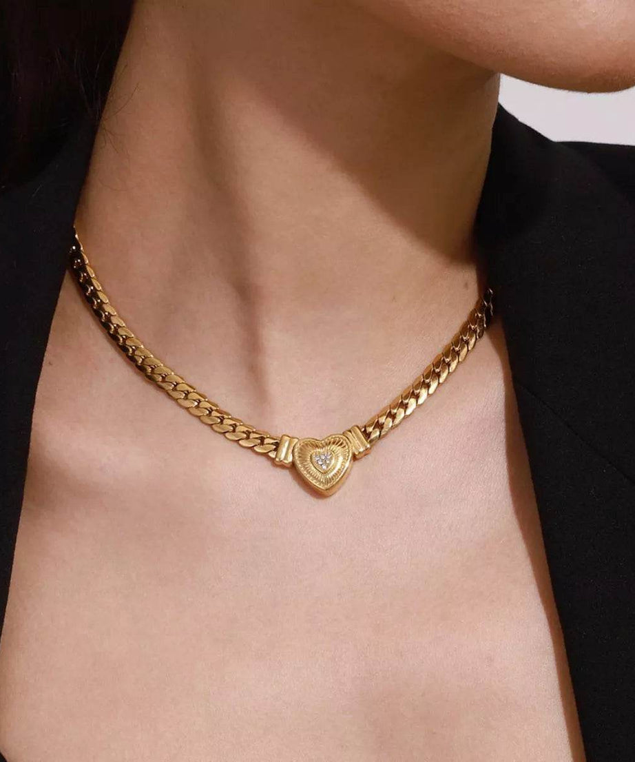18K Gold-Plated Zircon Heart Necklace - ELY VESSA LLC