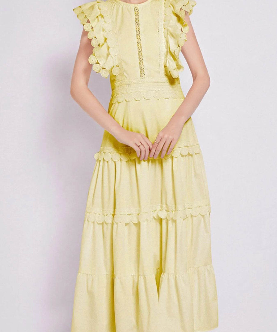 Sleeveless Ruffled Tiered Dress with Embroidered Trim - ELY VESSA LLC