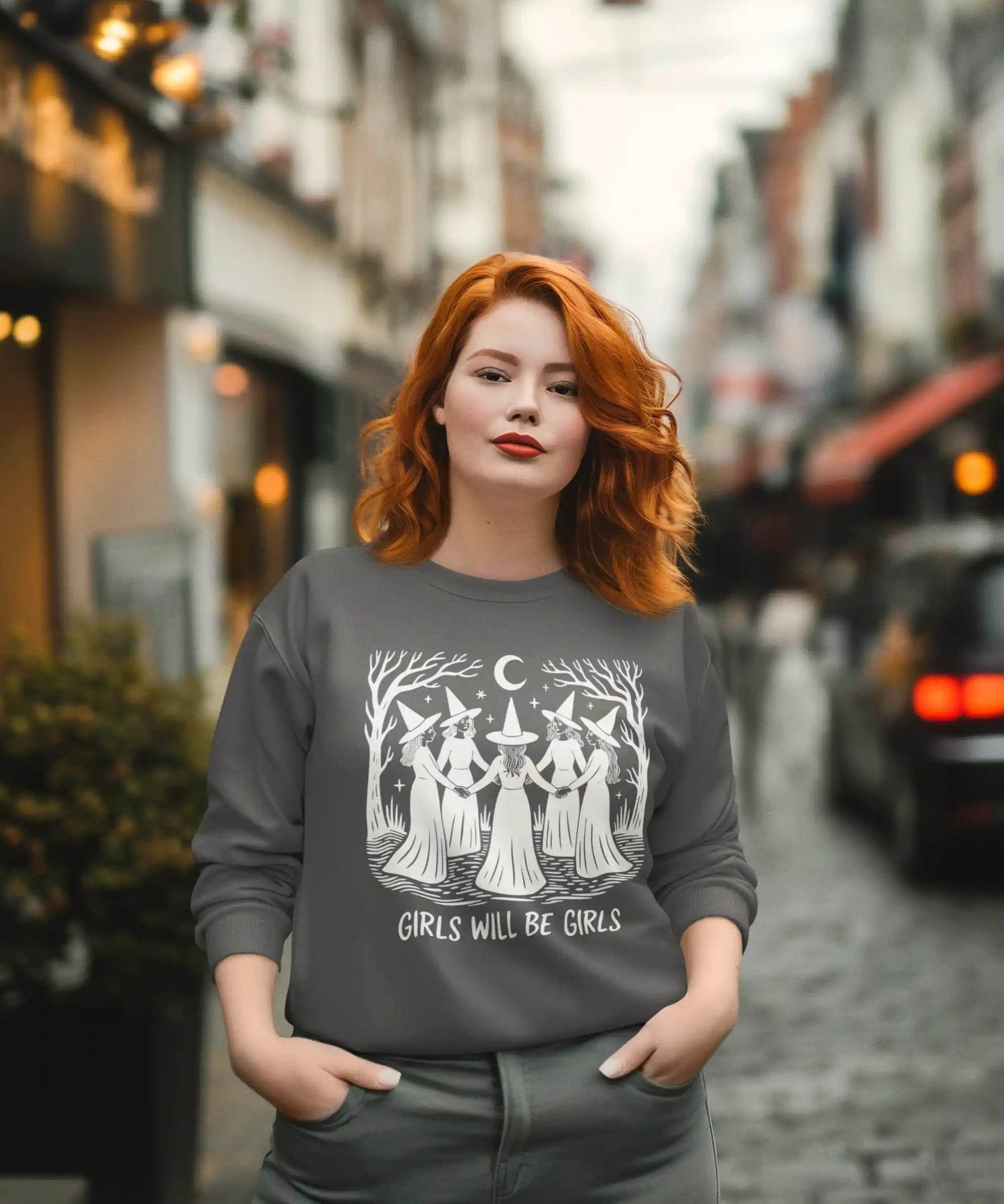 Halloween Witch Girls Will Be Girls Sweatshirt, Funny Witchy Pullover, Spooky Season Shirt, Cute Bella Canvas 3501 Fall Top - ELY VESSA LLC
