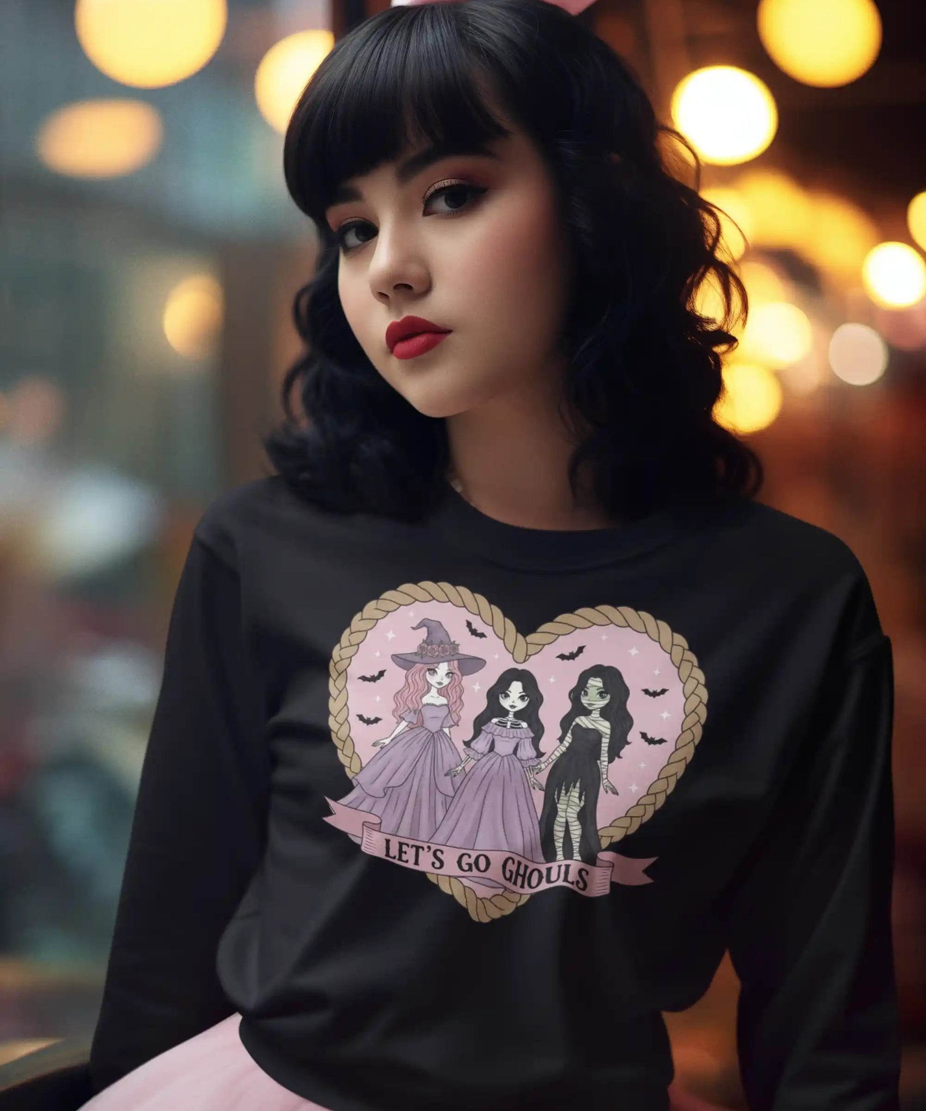 Let’s Go Ghouls Halloween Shirt – Bella Canvas 3501 Unisex Long Sleeve – Spooky Retro Graphic Tee – Fall Outfit – Sizes S-3XL - ELY VESSA LLC