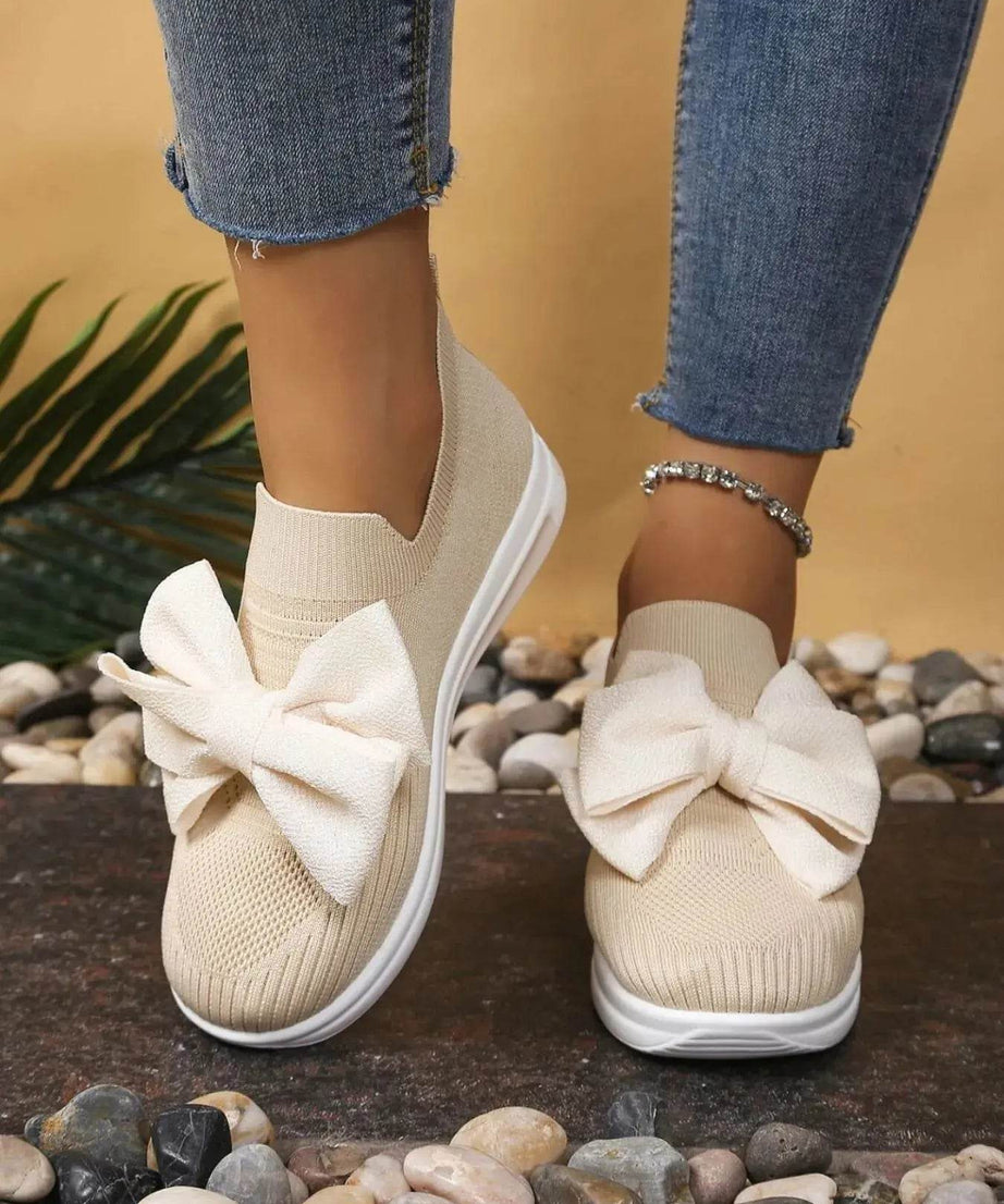 Bow-Tie Knit Slip-On Sneakers - ELY VESSA LLC