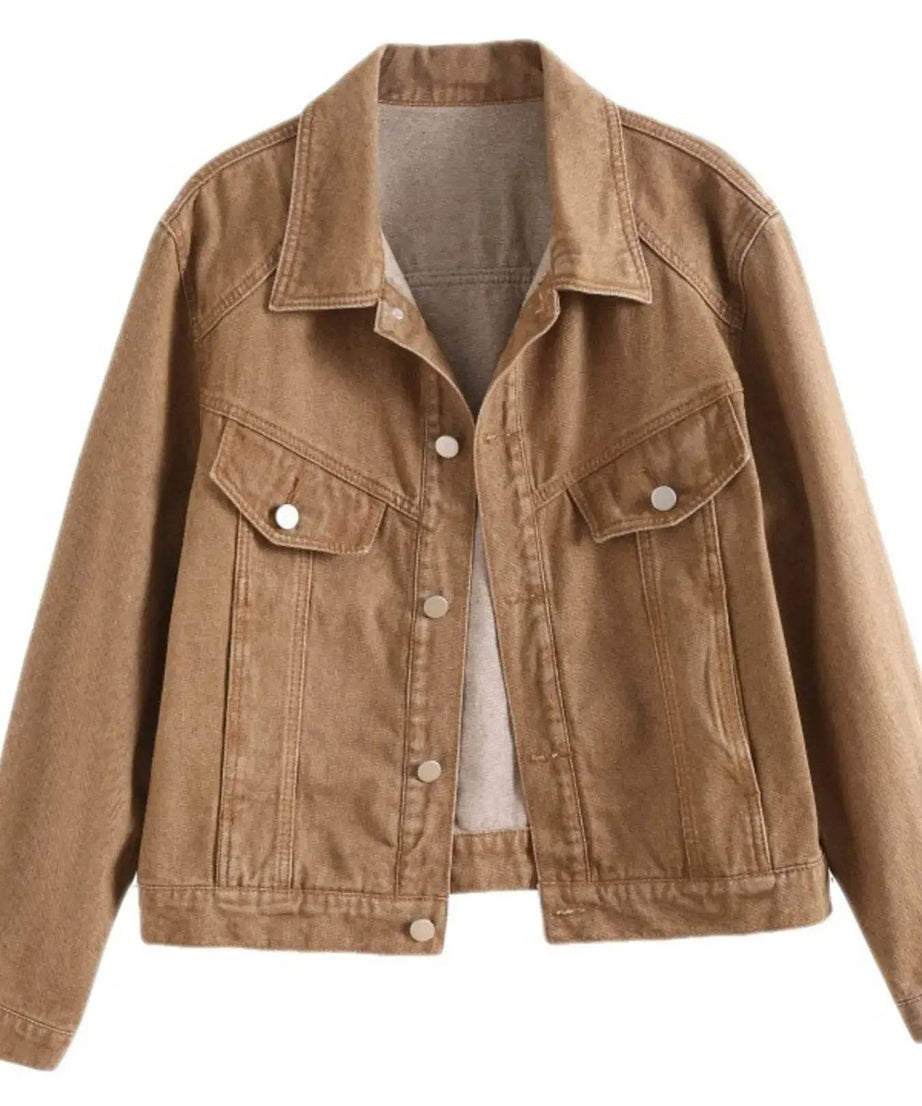 Button Up Long Sleeve Denim Jacket - ELY VESSA LLC