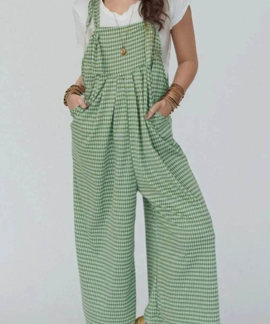 Casual Gingham Wide Leg Overalls - ELY VESSA LLC