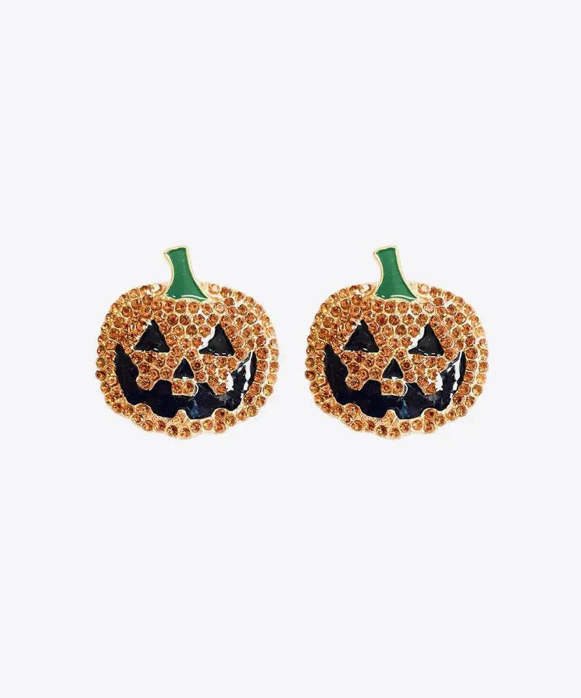 Demon Pumpkin Rhinestone Alloy Earrings - ELY VESSA LLC