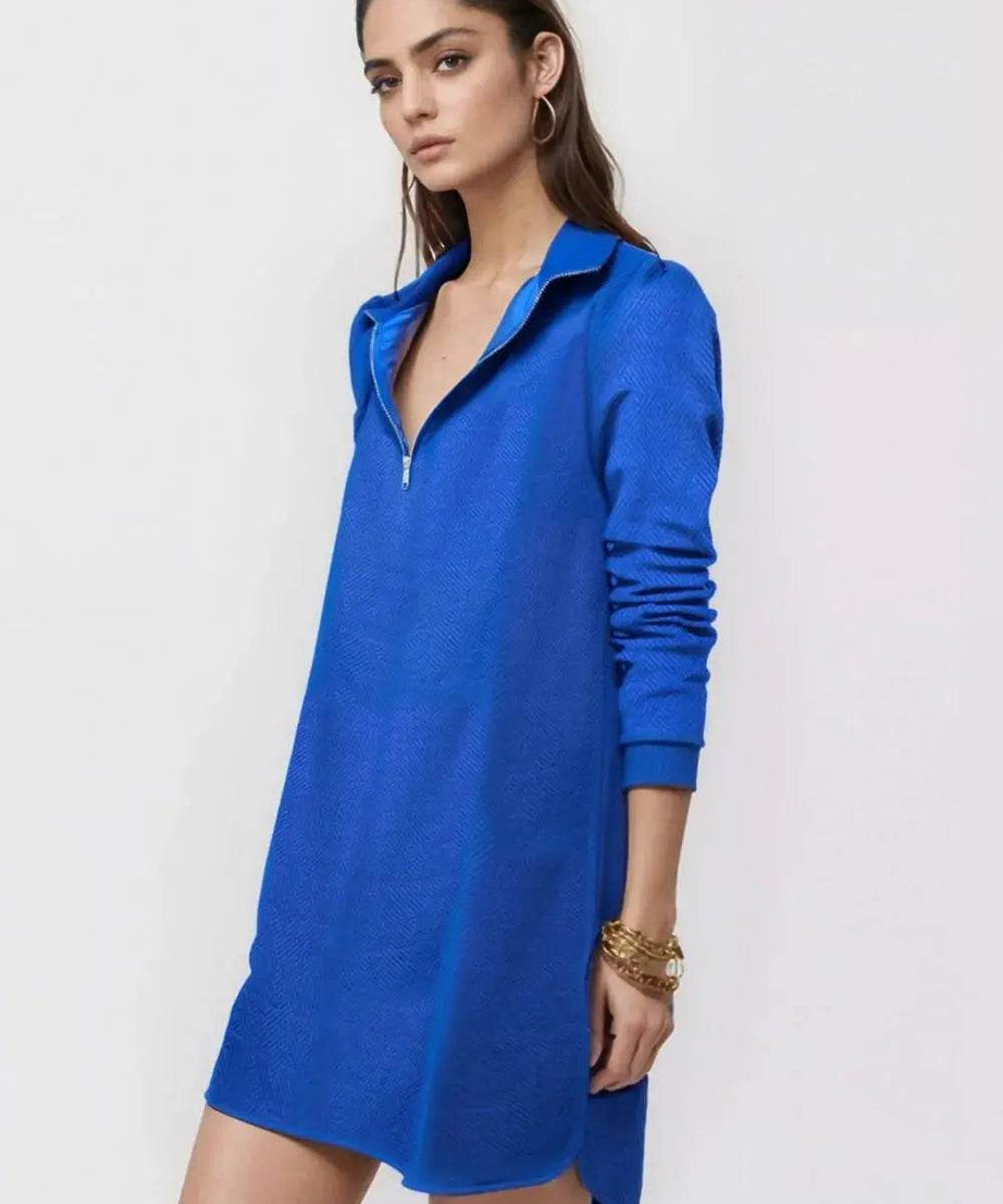 Double Take Textured Quarter Zip Long Sleeve Dress - ELY VESSA LLC
