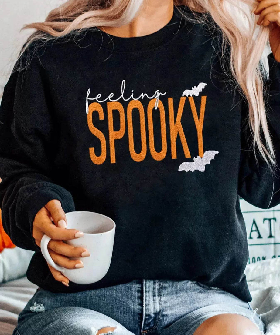 Feeling Spooky Halloween Embroidered Sweatshirt - ELY VESSA LLC