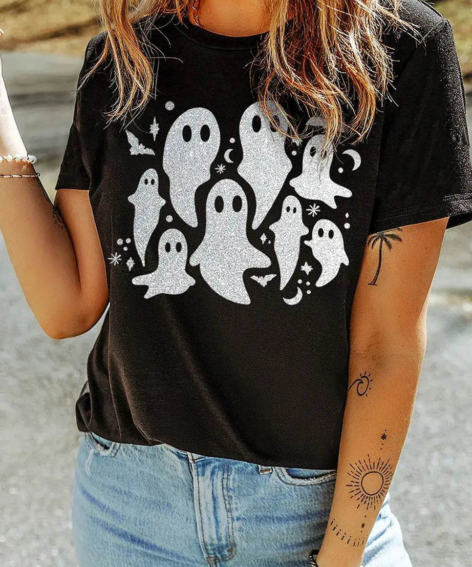 Full Size Ghost Round Neck Short Sleeve T-Shirt - ELY VESSA LLC