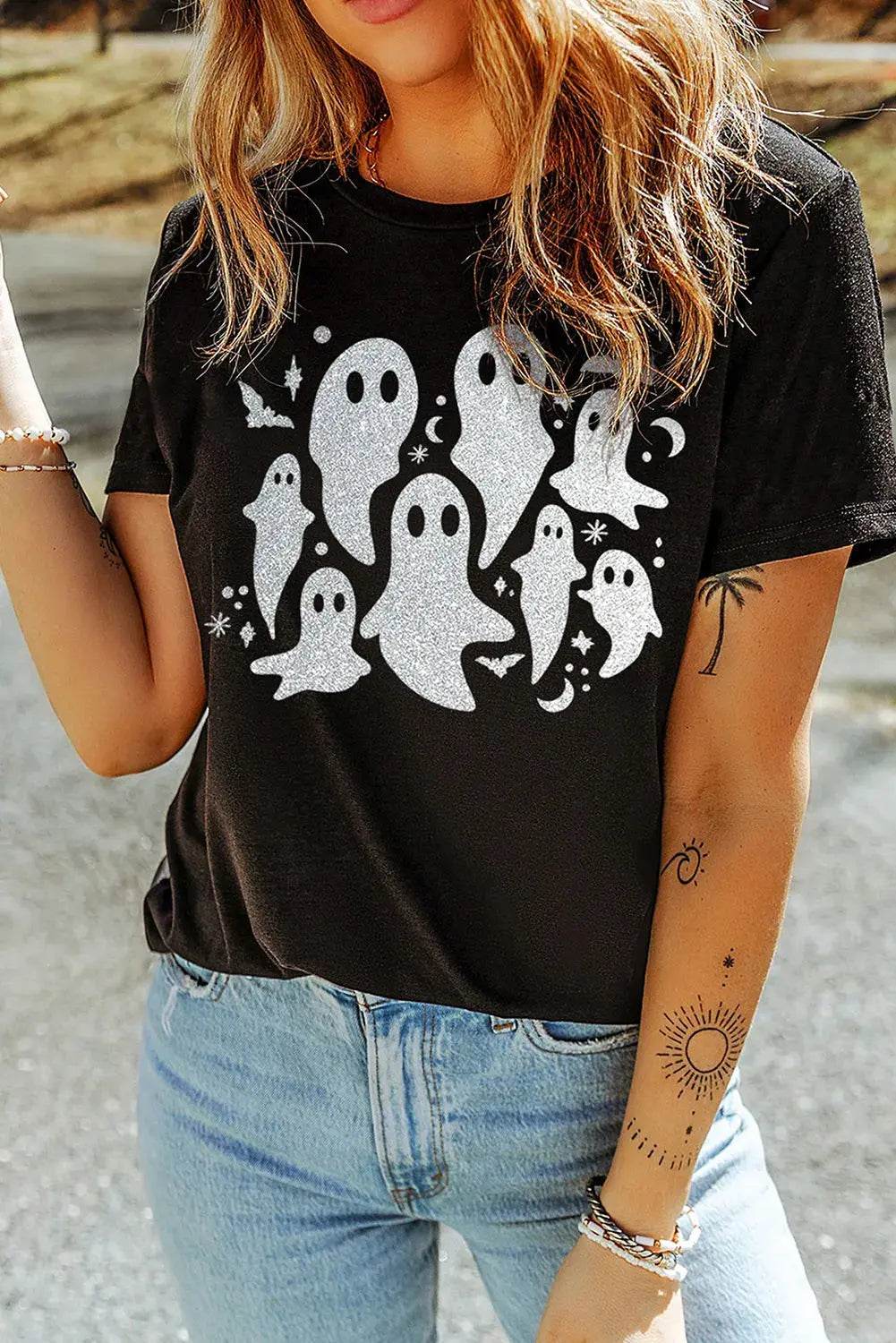 Full Size Ghost Round Neck Short Sleeve T-Shirt - ELY VESSA LLC