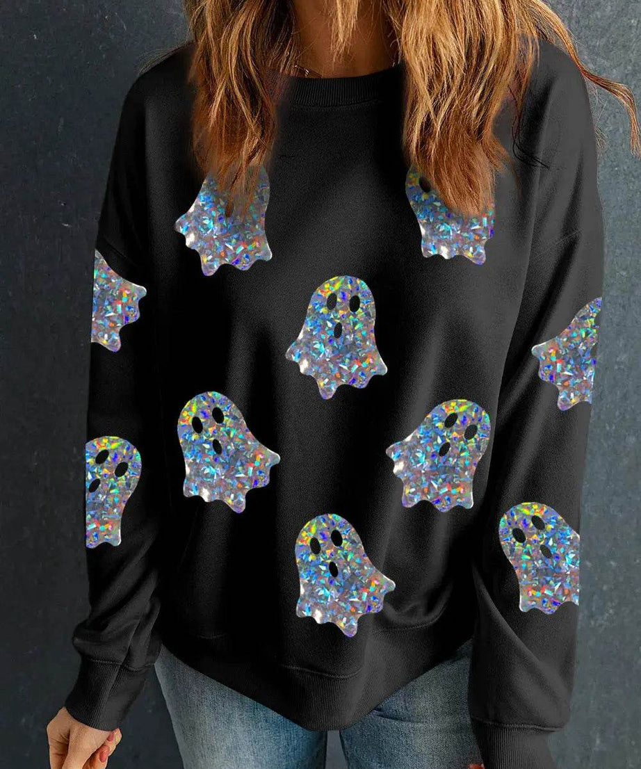 Ghost Round Neck Long Sleeve Sweatshirt - ELY VESSA LLC