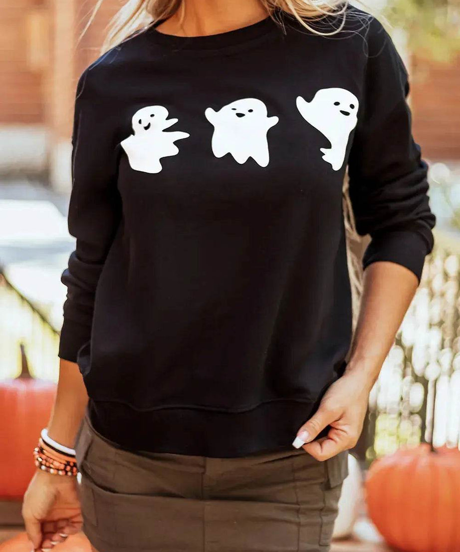 Ghost Round Neck Long Sleeve Sweatshirt - ELY VESSA LLC
