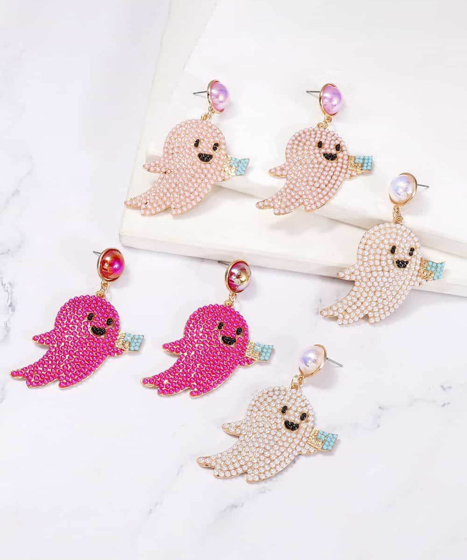 Ghost Shape Synthetic Pearl Dangle Earrings - ELY VESSA LLC