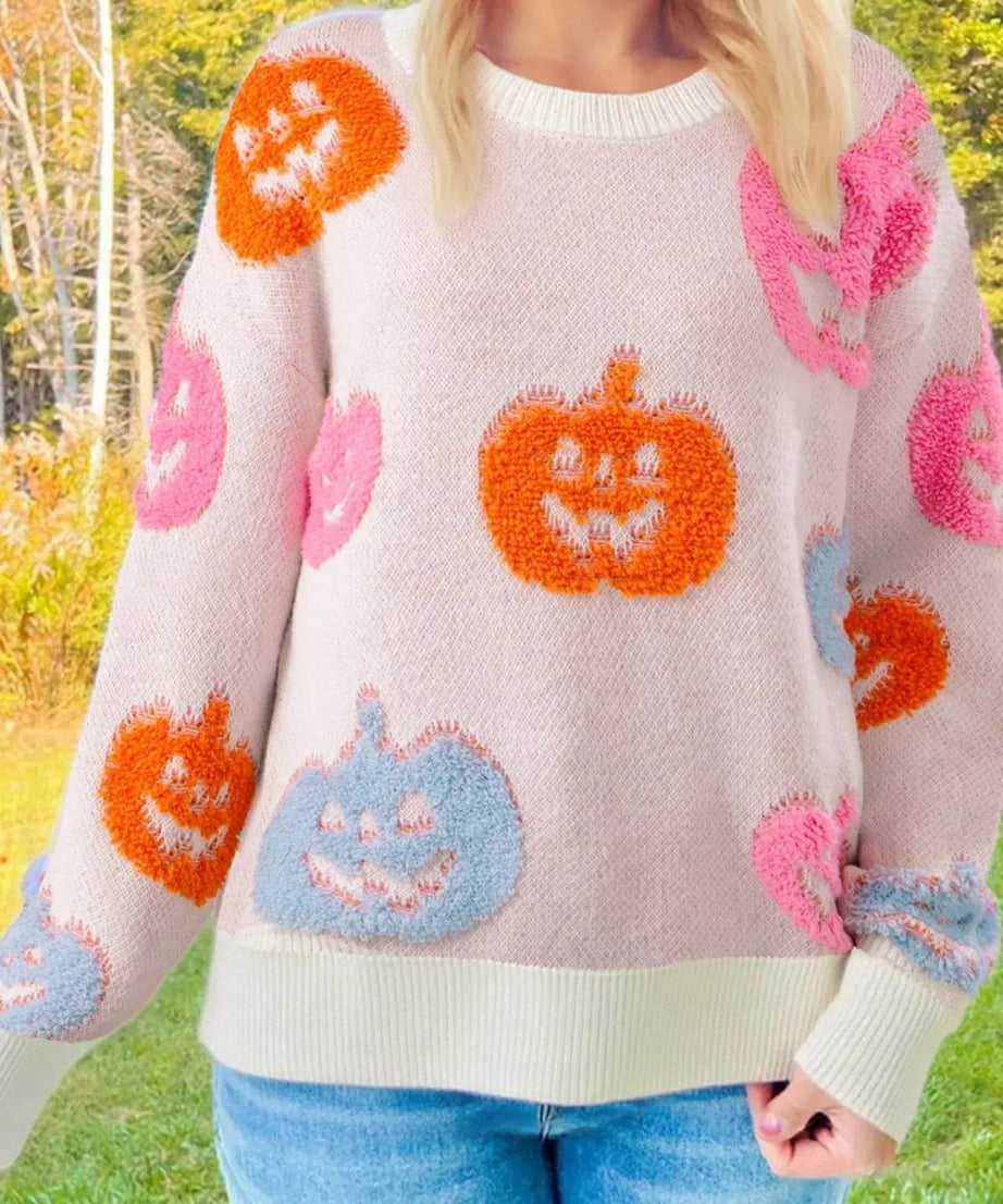 Halloween Cute Pumpkin Pattern Sweater - ELY VESSA LLC