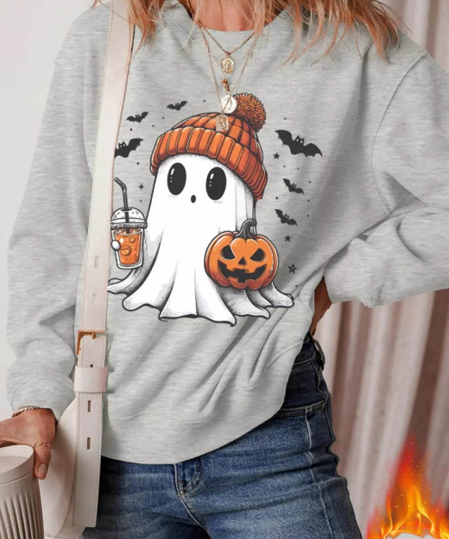 Halloween Ghost Round Neck Sweatshirt - ELY VESSA LLC