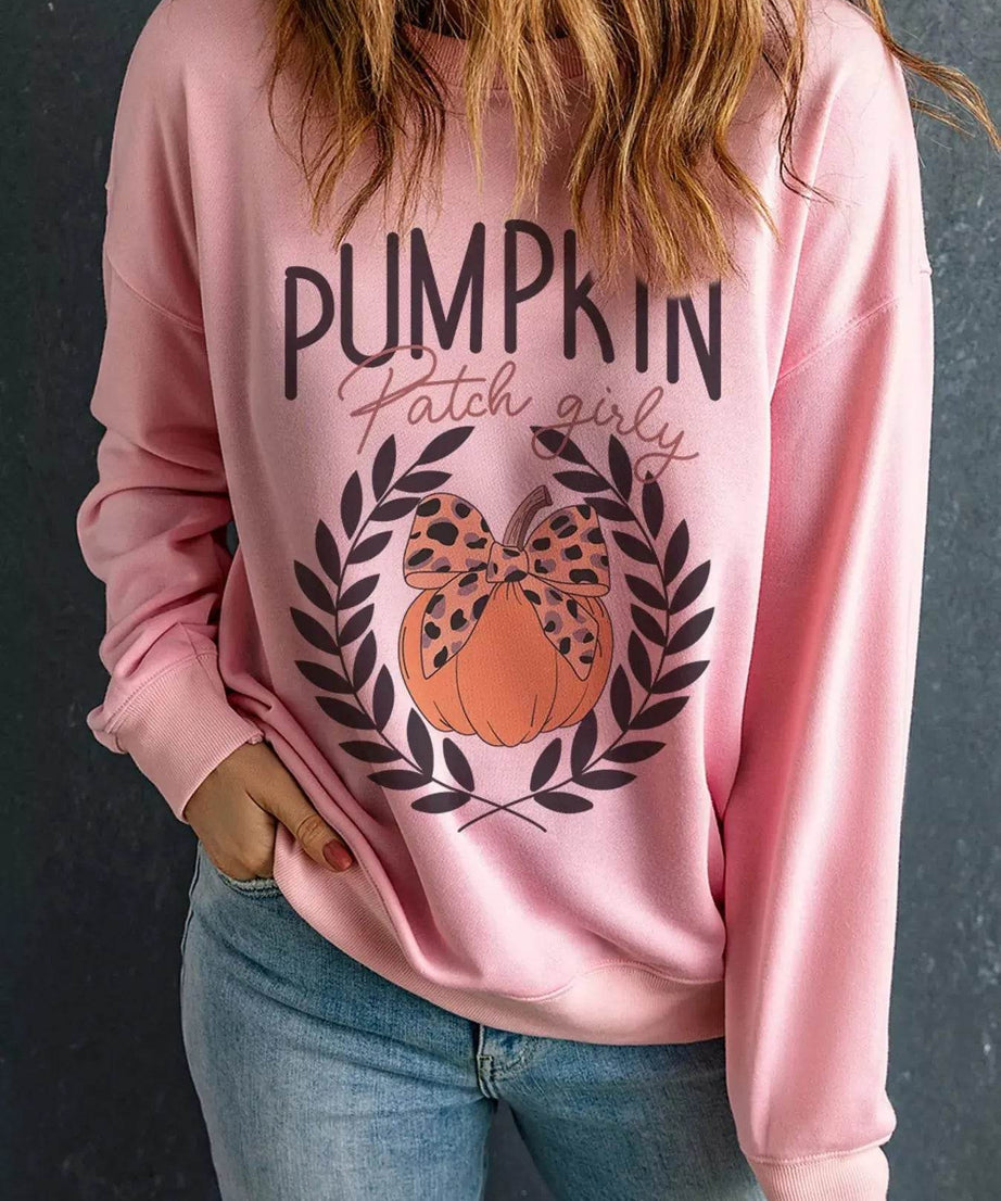 Halloween Leopard Bowknot Pumpkin Graphic Sweatshirt - ELY VESSA LLC