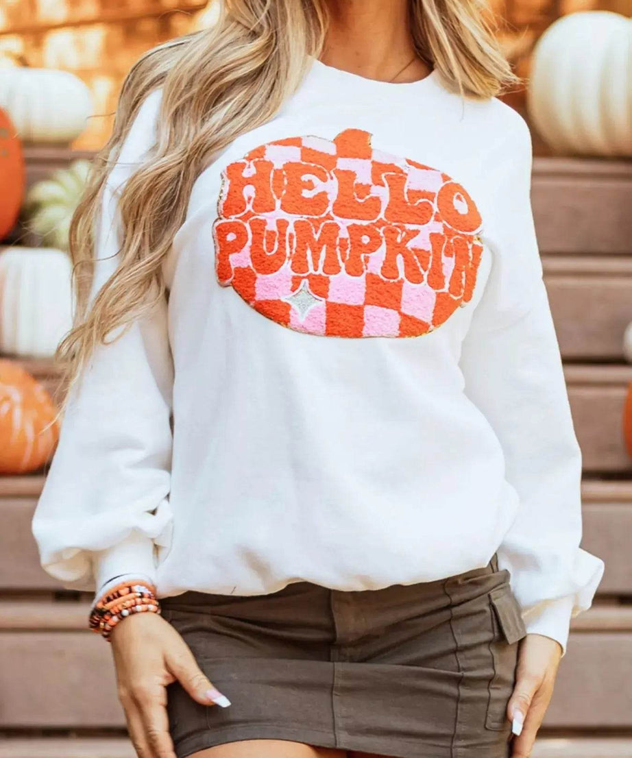 Halloween Pumpkin Patched Pattern Long Sleeve Sweatshirt - ELY VESSA LLC