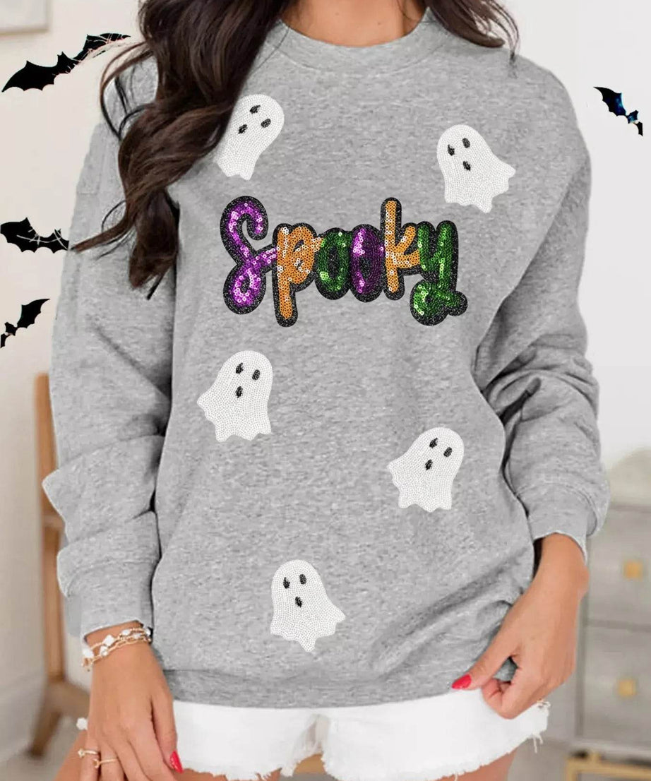 Halloween Spooky Ghost Sequin Sweatshirt - ELY VESSA LLC