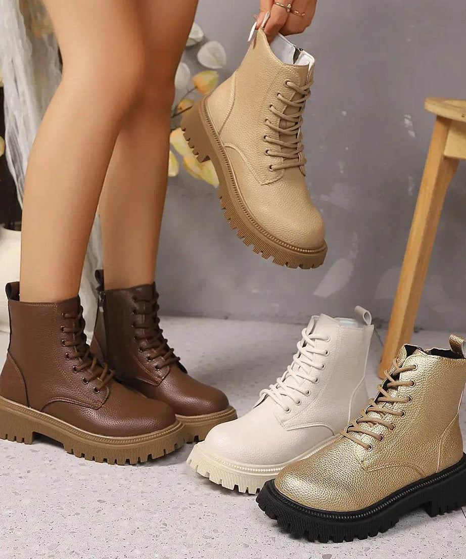 Lace Up Platform Boots - ELY VESSA LLC
