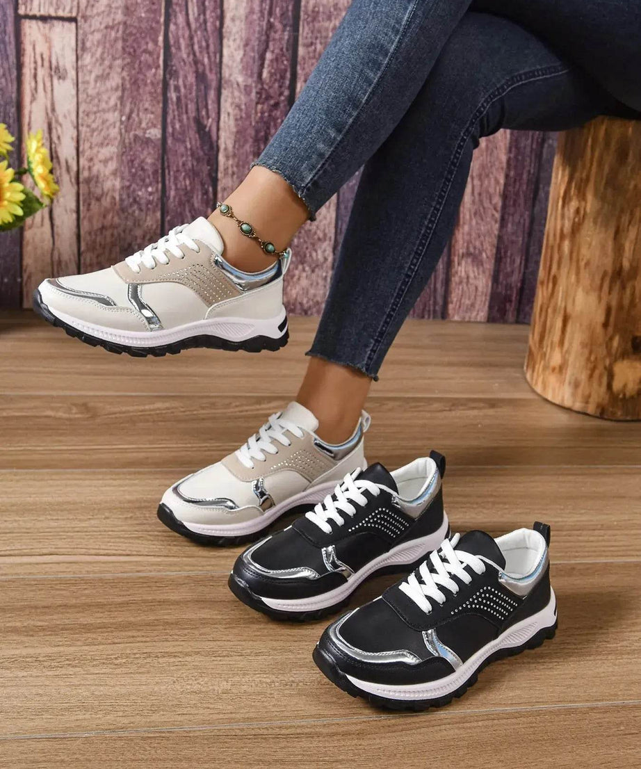 Lace Up Round Toe Sneakers - ELY VESSA LLC