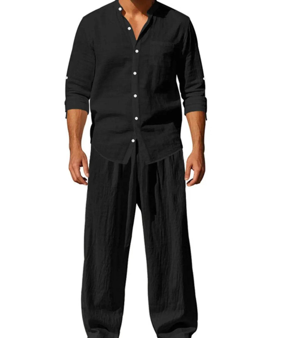 Men's Full Size Button Up Shirt and Pants Set Plus Size - ELY VESSA LLC