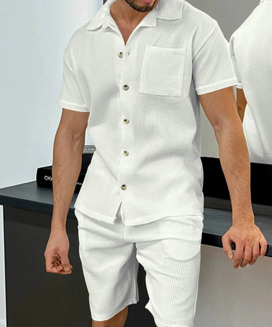 Men's Full Size Button Up Top and Shorts Set Plus Size - ELY VESSA LLC